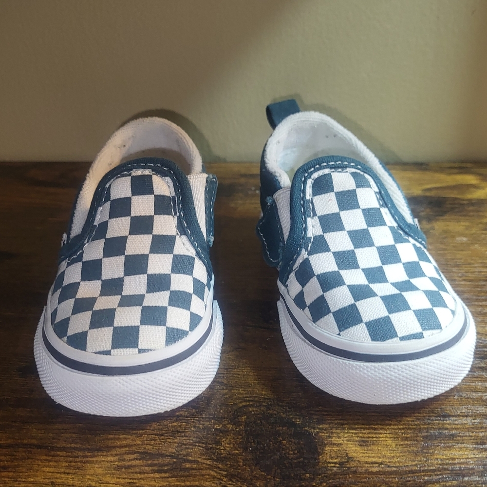Baby Vans Green and White Checkered Slip-On Sneakers